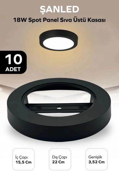 18W SPOT PANEL SİYAH SIVA ÜSTÜ KASASI 10 Adet ürün görseli 1