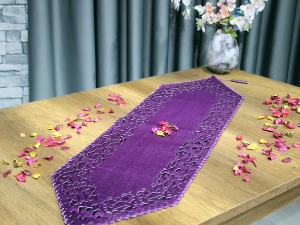 Çeyiz Diyarı Selçuklu Kadife Çift Kat Runner Mürdüm ürün görseli 1