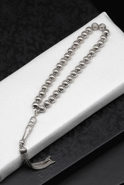 925 Ayar Gümüş Tesbih 6 x 7 mm Küre Kesim ürün görseli 1