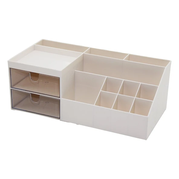 2 ÇEKMECELİ + 12 BÖLMELİ  PLASTİK MAKYAJ - TAKI ORGANİZER 12X24CM-- Y: 4-6-7-8-9CM (2818) ürün görseli 1