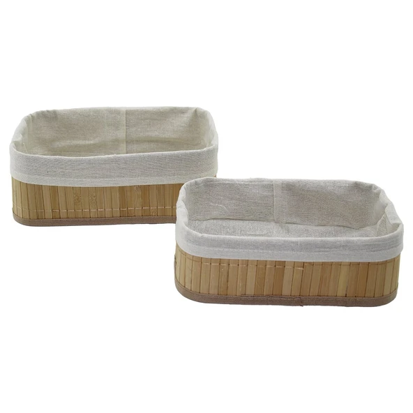2Lİ   DİKDÖRTGEN   BAMBU KENAR  ORGANİZER SEPET AHŞAP ALTLIK - BEZLİ 19X27X10CM - 15X24X8CM (2818) ürün görseli 1