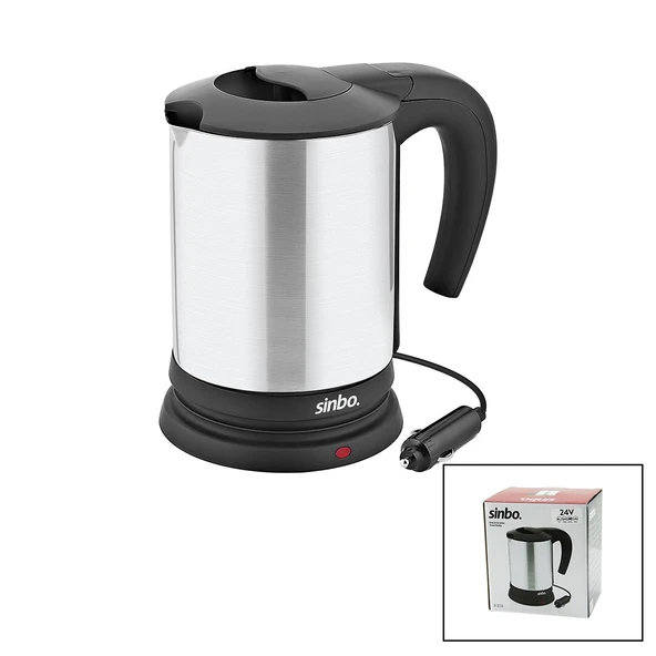 SİNBO SK-8034 24V ARAÇ İÇİ KETTLE PASLANMAZ ÇELİK SU ISITICISI 0.8LT  200W  ÇAKMAKLIK FİŞLİ  PLASTİK KAPAK - KULP (2818) ürün görseli 1