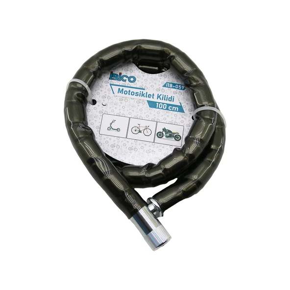 TÜP ANAHTARLI METAL KAFA ÇELİK MOTOR - BİSİKLET KİLİT SİLİNDİRİK SPİRAL KİLİT SİYAH KILIF 22MM X 100CM (2818) ürün görseli 1
