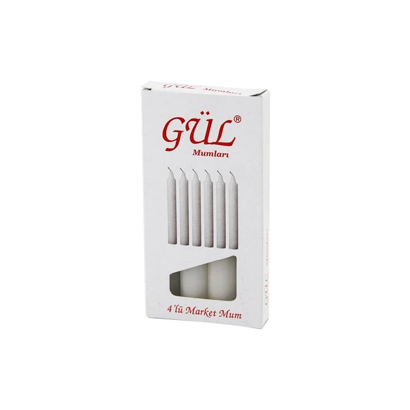4PCS - İNCE   ÇAP=1.6CM - UZUNLUK=12CM   BEYAZ KLASİK  MARKET MUM-Findit ürün görseli 1