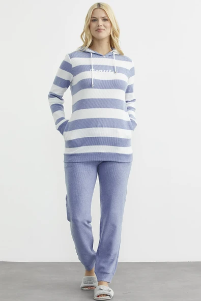 Yumoş Fitilli Kombinli Pijama Takım - Mavi ürün görseli 1