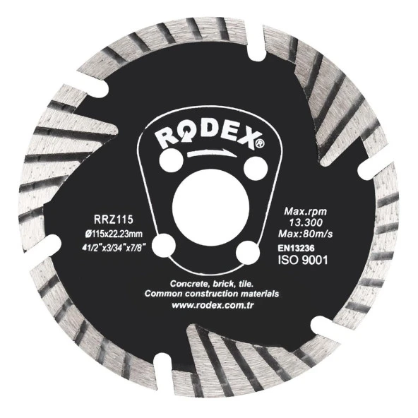 Rodex RRZ115 Turbo Elmas Beton Tuğla Kesme Kesici Diski 115 mm ürün görseli 1