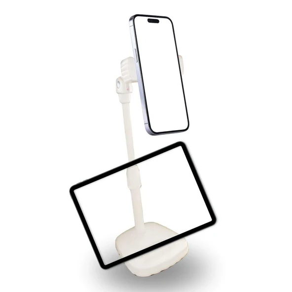 Masa Üstü Tablet ve Telefon Tutucu Plastik Aparat Beyaz Telefon Standı-Findit ürün görseli 1