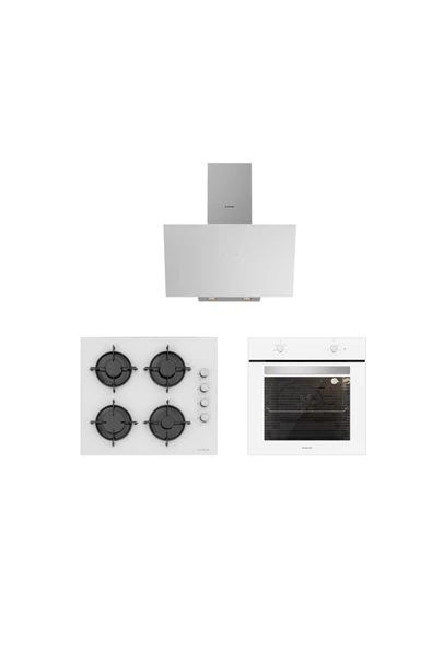 Silverline 3'lü Beyaz Cam Ankastre Set (3481 Flam 60 Beyaz+cs5349w01+bo6501w01) ürün görseli 1
