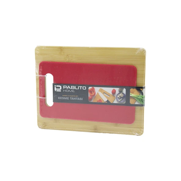 2PCS SET=AHŞAP BAMBU - PLASTİK KESİM PANOSU - KESME TAHTASI PLS:15X25CM- AHŞ:22X28CM (2818) ürün görseli 1