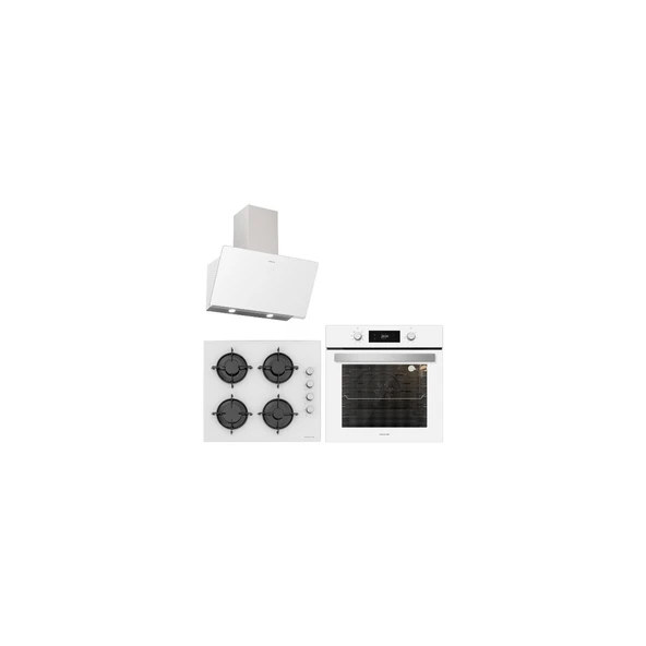 Silverline Beyaz Cam Ankastre Set (BO6504W01-3457 SOHO-CS5349W01) ürün görseli 1