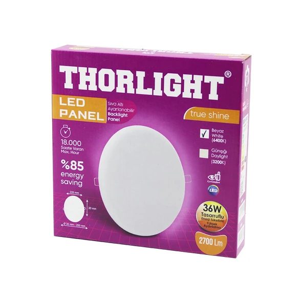 THORLIGHT S-236 36W 22CM BEYAZ LED PANEL SIVA ALTI AYARLI MANDALLI 6400K - 2700LM - 18000 SAAT - 2835 SMD (2818) ürün görseli 1