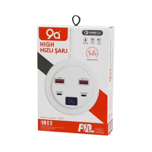 HIGH POWER 3.0  VFAST KY-100  ÇOKLU= 4 LÜ   HIZLI  ŞARJ SETİ  2AD -PD20W=TYPE-C  - 2.1A + QC3.0= USB  2.4W (2818) ürün görseli 1