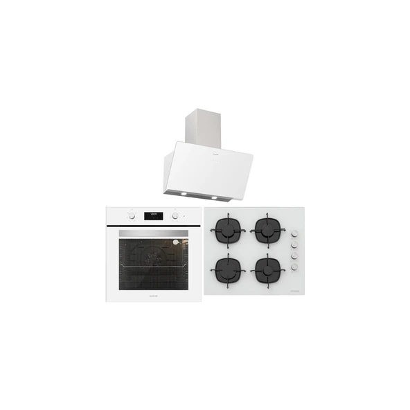 Silverline BO6502W02 - CS5335W01 - 3457 Soho 60 Beyaz Cam Ankastre Set ürün görseli 1