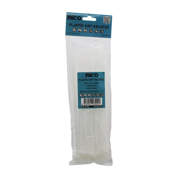100PCS BEYAZ   3.6X250MM  PLASTİK CIRT KELEPÇE (2818) ürün görseli 1