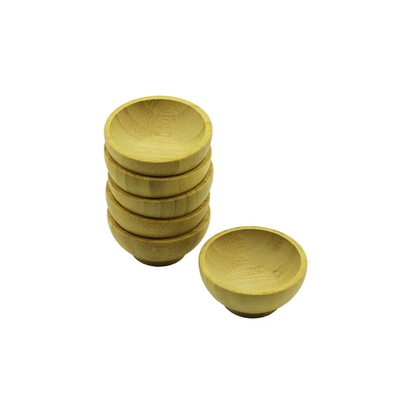 6 ADET MİNİ AHŞAP BAMBU LOKUMLUK - ÇEREZLİK KASE DERİNLİK: 1.5CM  - ÇAP: 6.2CM (2818) ürün görseli 1