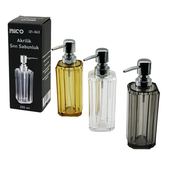 UZUN KARE TABAN -SEKİZGEN GÖVDE ŞEFFAF - RENKLİ AKRİLİK - MİKA KRİSTAL SIVI SABUNLUK 200ML (2818) ürün görseli 1