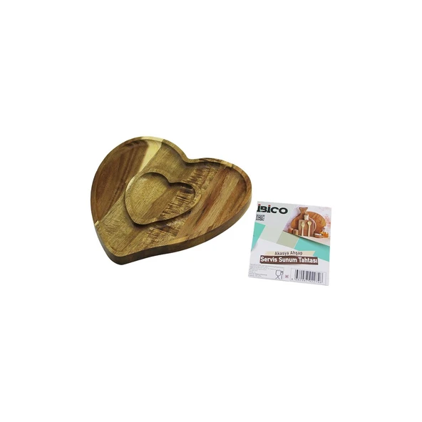 AKASYA  KALP MODEL   2 BÖLMELİ=1+1  AHŞAP BAMBU SERVİS SUNUM TEPSİ - TAHTASI  20.5 X 19.5 X 1.4CM (2818) ürün görseli 1