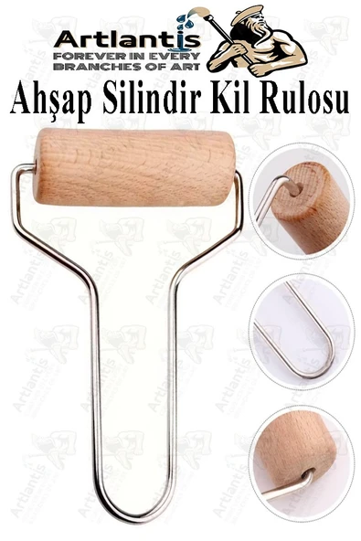 Ahşap Silindir Kil Rulosu 5 Cm 1 Adet Seramik Şekillendirme Metal Sap Çömlekçilik Hamur Açma Matı ürün görseli 1