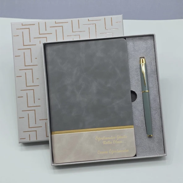 Öğretmenler Gününe Özel Deri Defter Ve Kalem Set ürün görseli 1