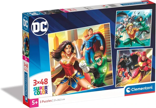 CLEMENTONI 25296 Super Kolor DC Justice League 3x48 Parça Puzzle ürün görseli 1