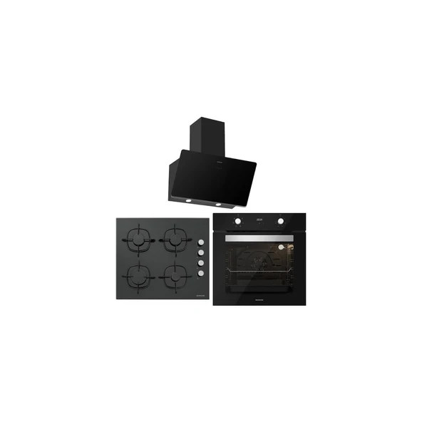 Silverline BO6502B02 - CS5335B01 - 3457 Soho 60 Siyah Cam Ankastre Set ürün görseli 1