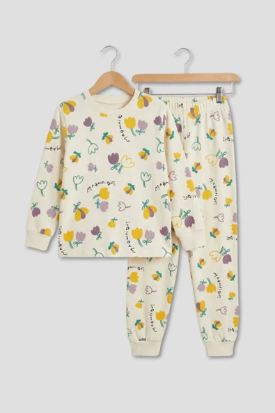 Magnifi Ove Yazılı Lale Baskılı Kız Çocuk Pijama Takımı ürün görseli 1