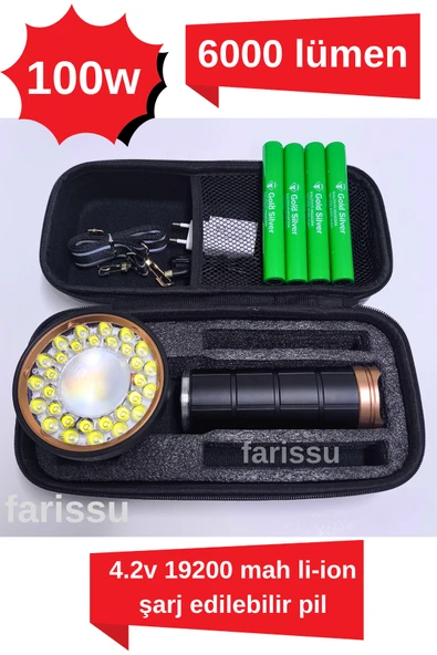 KALİTE Gold Silver Gs-14800 | 100w Ultra Güçlü Alüminyum El Feneri – 6000 Lümen ürün görseli 1