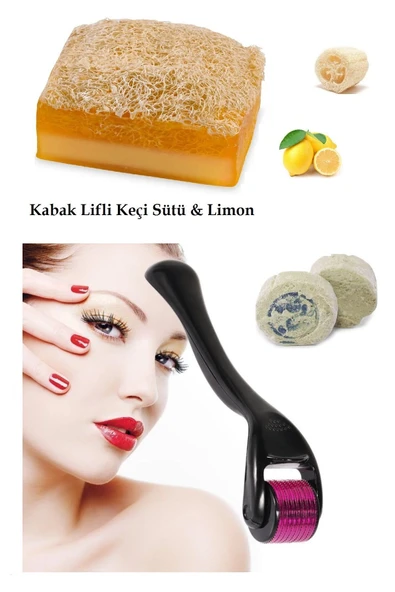 3lü Cilt Temizleme Leke,Sivilce Taşı Kabak Lifli Sabun Limon Cilt Yenileme Dermaroller ürün görseli 1