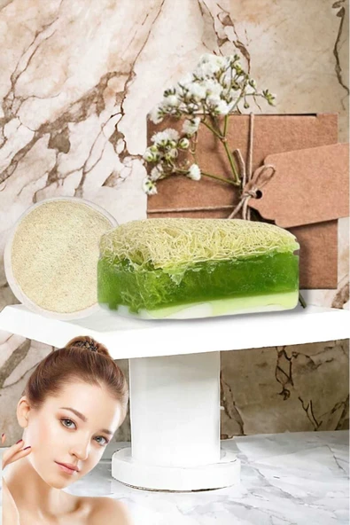 2li Doğal Kabak Lifli Keçi Sütü Aloe Vera Sabun Peeling Bakım Sıkılaştırma Akne Temizleme Yüz Pedi ürün görseli 1