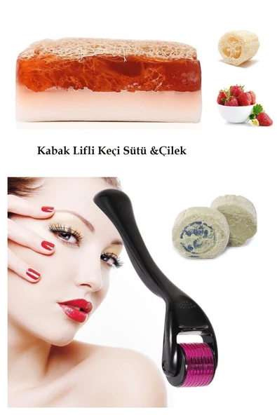 3lü Peeling Cilt Bakım Kabak Lifli Keçi Sütlü Çilek Sabun Yaşlanma Karşıtı Yenileme Dermaroller ürün görseli 1