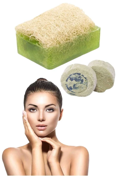 2'li Tüm Cilt Doğal Yüz Bakım Pırıltı Peeling Sivilce Akne Leke Temizleme Kabak Lifli Set ürün görseli 1