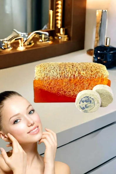 2'li Doğal Yüz Bakım Pırıltı Parlatıcı Peeling Sivilce Akne Leke Temizleme Kabak Lifli Ballı Set ürün görseli 1