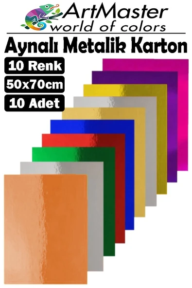 Aynalı Metalik Fon Kartonu 50x70 cm 10 Renk 1 Paket Dekoratif Pırıltılı Folyo Kağıt Okul Sınıf Renkli ürün görseli 1