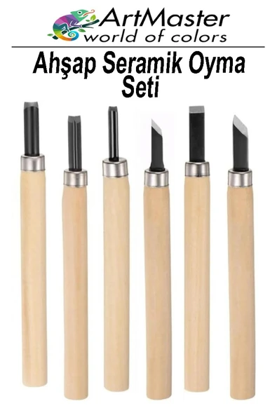 Seramik Oyma Seti Ahşap 6 Lı 1 Paket Set Paslanmaz Çelik Bıçaklı Ağaç Oyma Heykel Hobi Kretuar Gravür ürün görseli 1