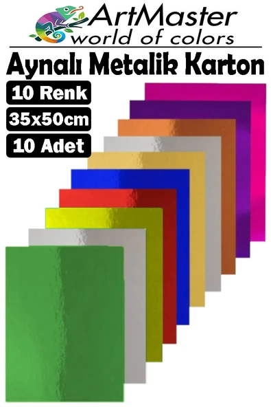 Aynalı Metalik Fon Kartonu 35x50 cm 10 Renk 1 Paket Dekoratif Pırıltılı Folyo Kağıt Okul Sınıf Renkli ürün görseli 1