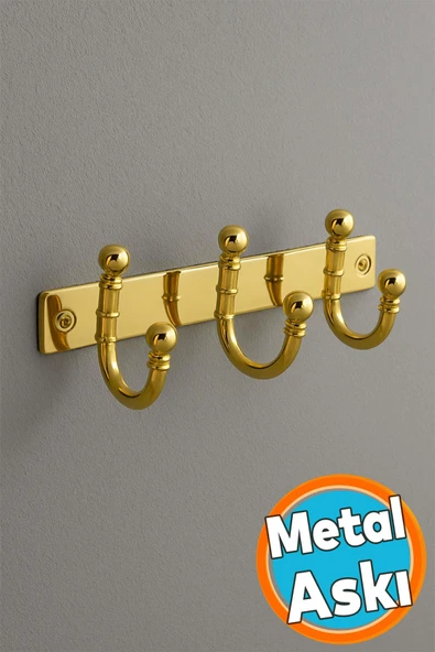 Metal 3'lü Askı Birleşik Vestiyer Duvar Monteli Askı Dolap Askılığı Vidalı Gold Elbise Askısı 1 Adet ürün görseli 1