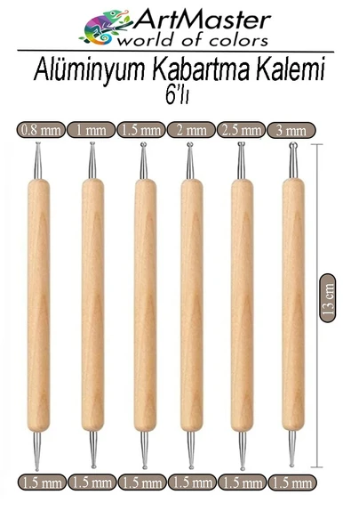 Alüminyum Kabartma Kalemi Ahşap 6 Lı Set 1 Paket Aliminyum Folyo Kabartma Gravür Noktalama Kalemi Çift Uçlu İzleme ürün görseli 1