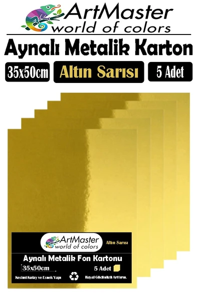 Altın Sarı Renkli 35x50 Metalik Aynalı Fon Kartonu 5 Adet 1 Paket ArtMaster Metalik Aynalı Fon Kartonu ürün görseli 1