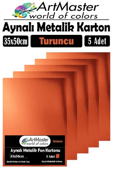 Turuncu Renkli 35x50 Metalik Aynalı Fon Kartonu 5 Adet 1 Paket ArtMaster Metalik Aynalı Fon Kartonu ürün görseli 1