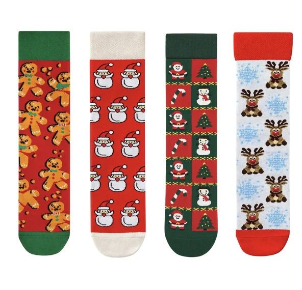 Goma Goma Socks Kardan Adam, Geyik ve Hediye Temalı 4’lü Yılbaşı Çorap Seti ürün görseli 1