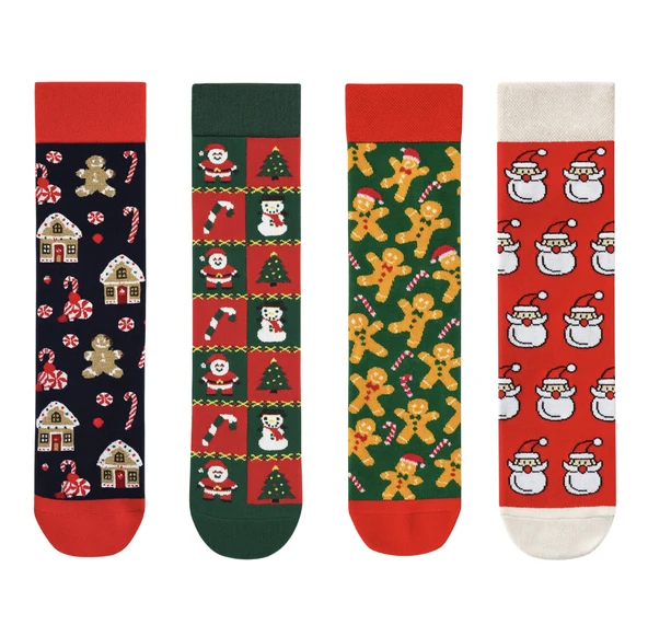 Goma Goma Socks Yılbaşı Temalı Noel Baba ve Kurabiye Desenli 4’lü Yılbaşı Çorap Seti ürün görseli 1