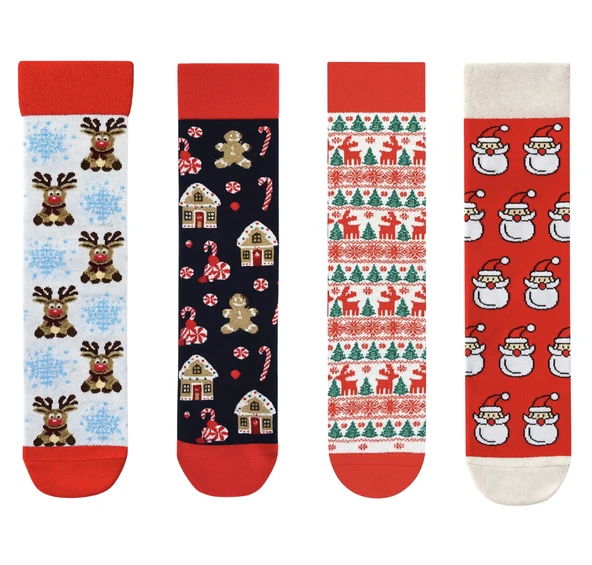 Goma Goma Socks Geyik, Kurabiye ve Kardan Adam Desenli 4’lü Yılbaşı Çorap Seti ürün görseli 1
