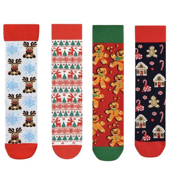 Goma Goma Socks Yılbaşı Ağacı ve Geyik Figürlü Renkli 4’lü Yılbaşı Çorap Seti ürün görseli 1