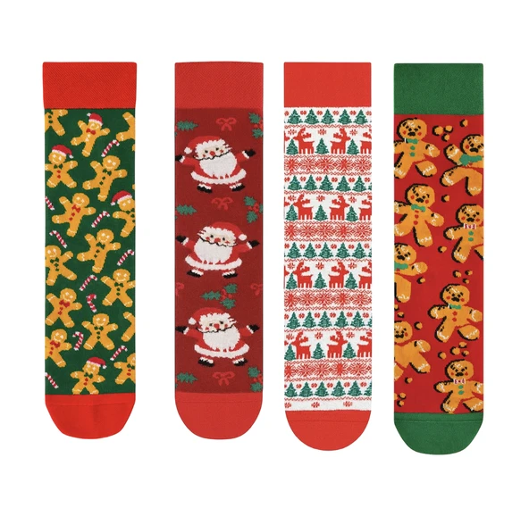 Goma Goma Socks Santa Claus ve Noel Desenli Renkli 4’lü Yılbaşı Çorap Seti ürün görseli 1