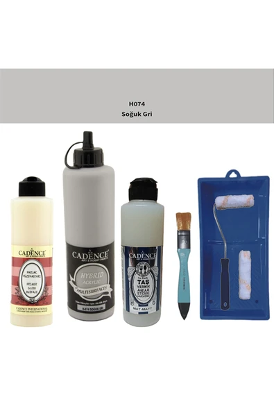 Banyo Mutfak Boyası-Cadence Multi H-074 Soğuk Gri 500Ml Pya250Ml Taş Vernik Mat 250Ml Saten Rulo ürün görseli 1