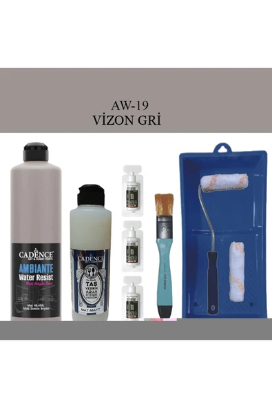 Fayans Tezgah B-Ambiente Islak Zemin Aw-19 VizonGri 500Ml Katalizör30Gr TaşVernikMat250 SatenRuloSet ürün görseli 1