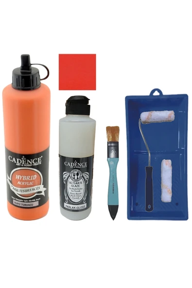 Mobilya Boyası-Cadence Multisurface H-012 Turuncu 500Ml Ultimate Vernik Parlak 250Ml Saten Rulo Set ürün görseli 1