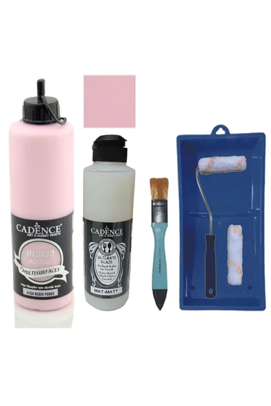 Mobilya Boyası-Cadence Multisurface H-024 Bebek Pembe 500Ml Ultimate Vernik Mat 250Ml Saten Rulo Set ürün görseli 1