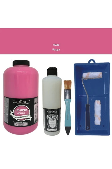Mobilya Boyası-Cadence Multisurface H-025 Fuşya 2Lt Ultimate Parlak Vernik 500Ml Saten Rulo Set ürün görseli 1
