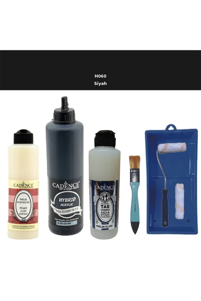 Banyo Mutfak Boyası-Cadence Multi H-060 Siyah 500Ml Pya 250Ml Taş Vernik Parlak 250Ml Saten Rulo ürün görseli 1